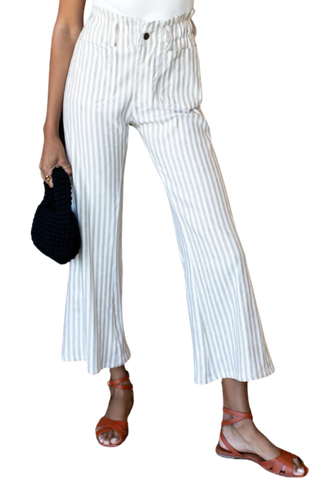 Emerson Fry Zip Front Tulip Crop Pant 2, Almond Stripe