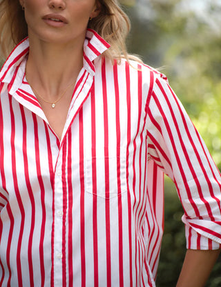 Frank & Eileen Eileen Relaxed Button-Up Shirt, White Red Stripe