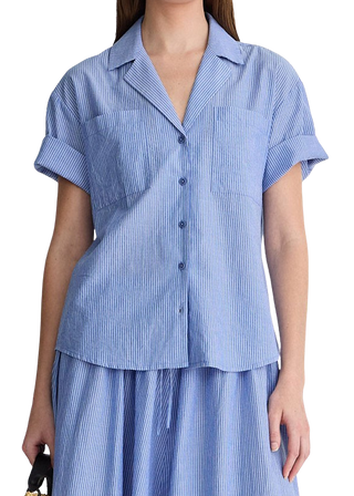 Apiece Apart Valenti Button Up, Microstripe Blue & Cream