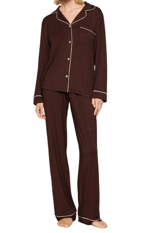 Eberjey Gisele Long PJ Set, Chocolate Ivory