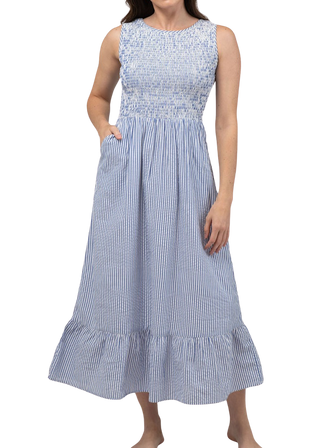 Beau & Ro Margot Dress, Seersucker Navy Stripe