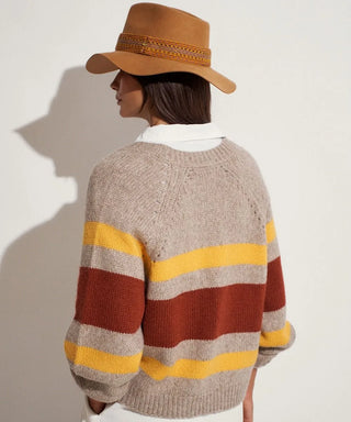 Guanabana Juana Baby Alpaca Cardigan, Taupe & Red