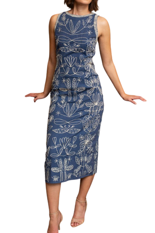 Anna Cate Vince Midi, Navy Embroidery