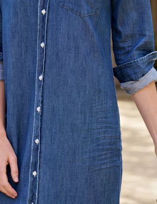 Frank & Eileen Maxi Shirtdress, Distressed Indigo Washed Denim