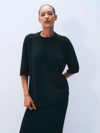 White & Warren Cashmere Oversized Tee, Black