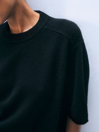 White & Warren Cashmere Oversized Tee, Black