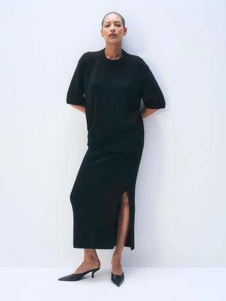 White & Warren Cashmere Skirt, Black
