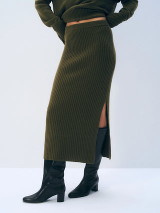 White & Warren Cashmere Skirt, Deep Olive