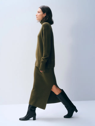 White & Warren Cashmere Skirt, Deep Olive