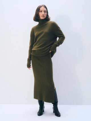White & Warren Cashmere Skirt, Deep Olive