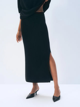 White & Warren Cashmere Skirt, Black