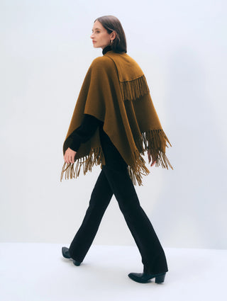 White & Warren Cashmere Blend Fringe Poncho, Antique Gold