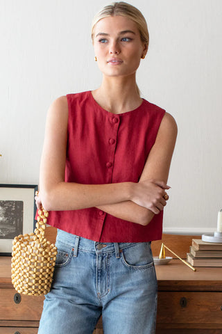 TS Love Tomas Button Front Wide Hem Top, Pompeian Red