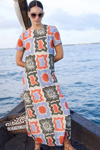 Oliphant Short Sleeve Shift Maxi, Helios Blue