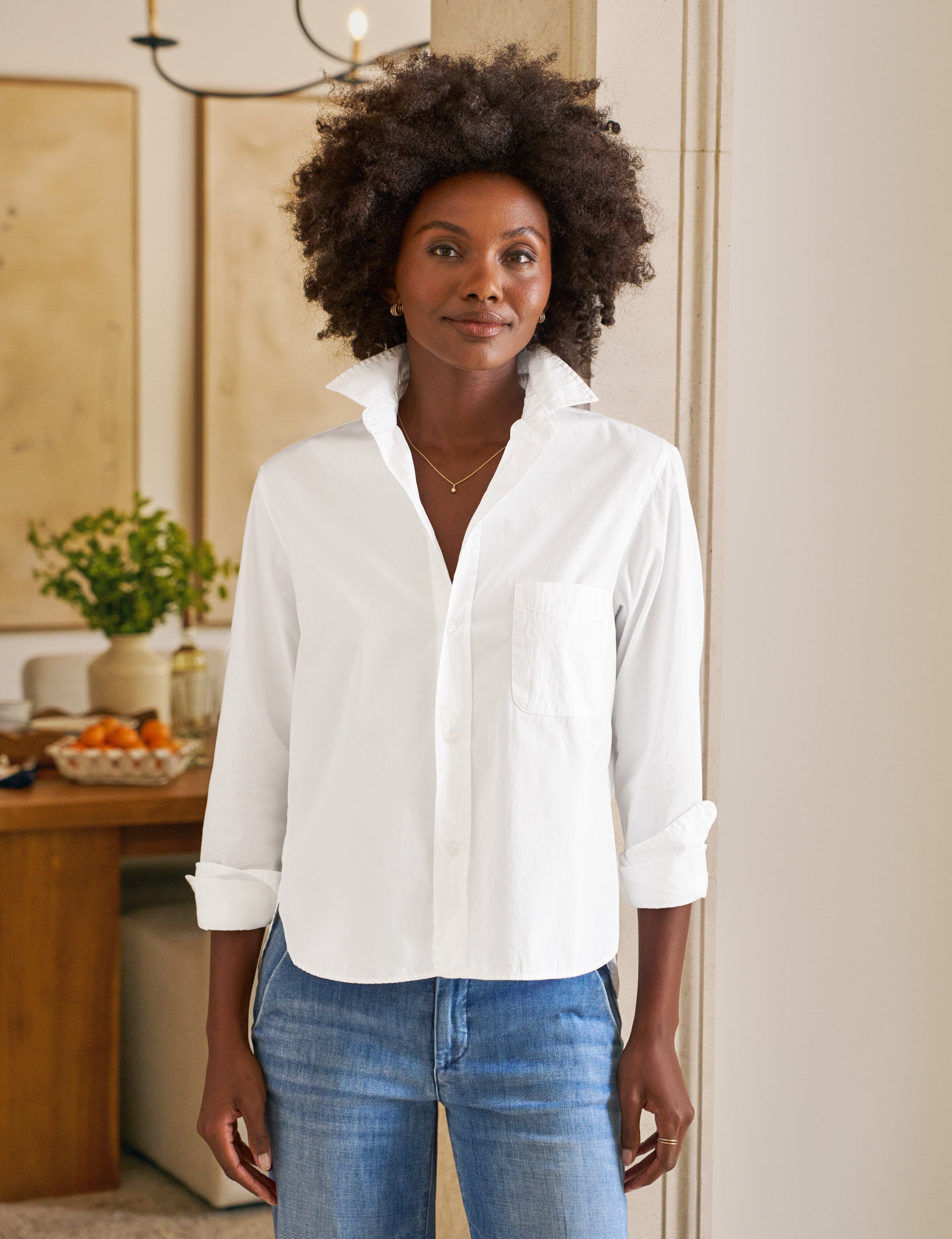Frank & Eileen Silvio Untuckable Button-Up Shirt in White L / White