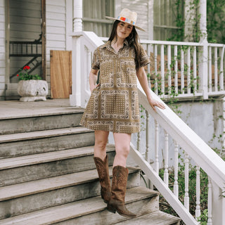 Sunshine Tienda Getaway Mini Dress, Olive Bandana