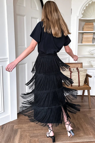 Emerson Fry Fringe Midi Skirt, Black