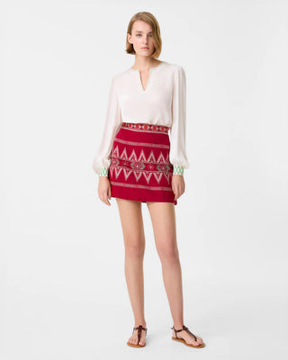 Emporio Sirenuse Giuliana Ballerina Embroidery Skirt, Red Dahlia