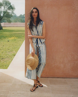 Emporio Sirenuse Adele Ikat Stripes Trousers, Blue