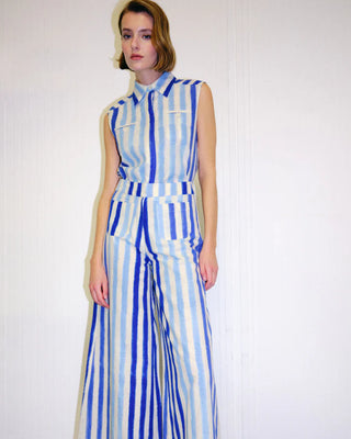 Emporio Sirenuse Adele Ikat Stripes Trousers, Blue