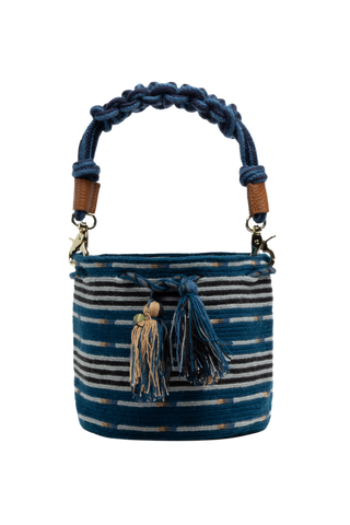 Guanabana Antlia Short Macrame Handle Crossbody, Blue & Toast