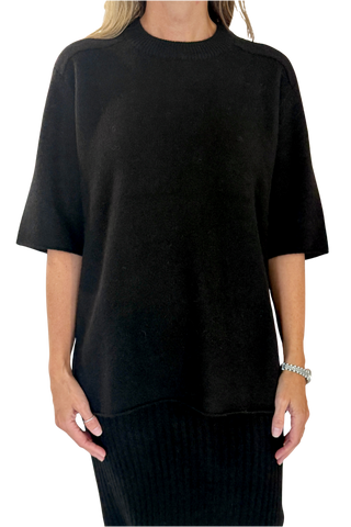 White & Warren Cashmere Oversized Tee, Black
