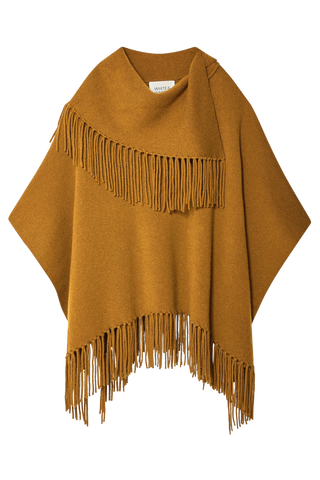 White & Warren Cashmere Blend Fringe Poncho, Antique Gold