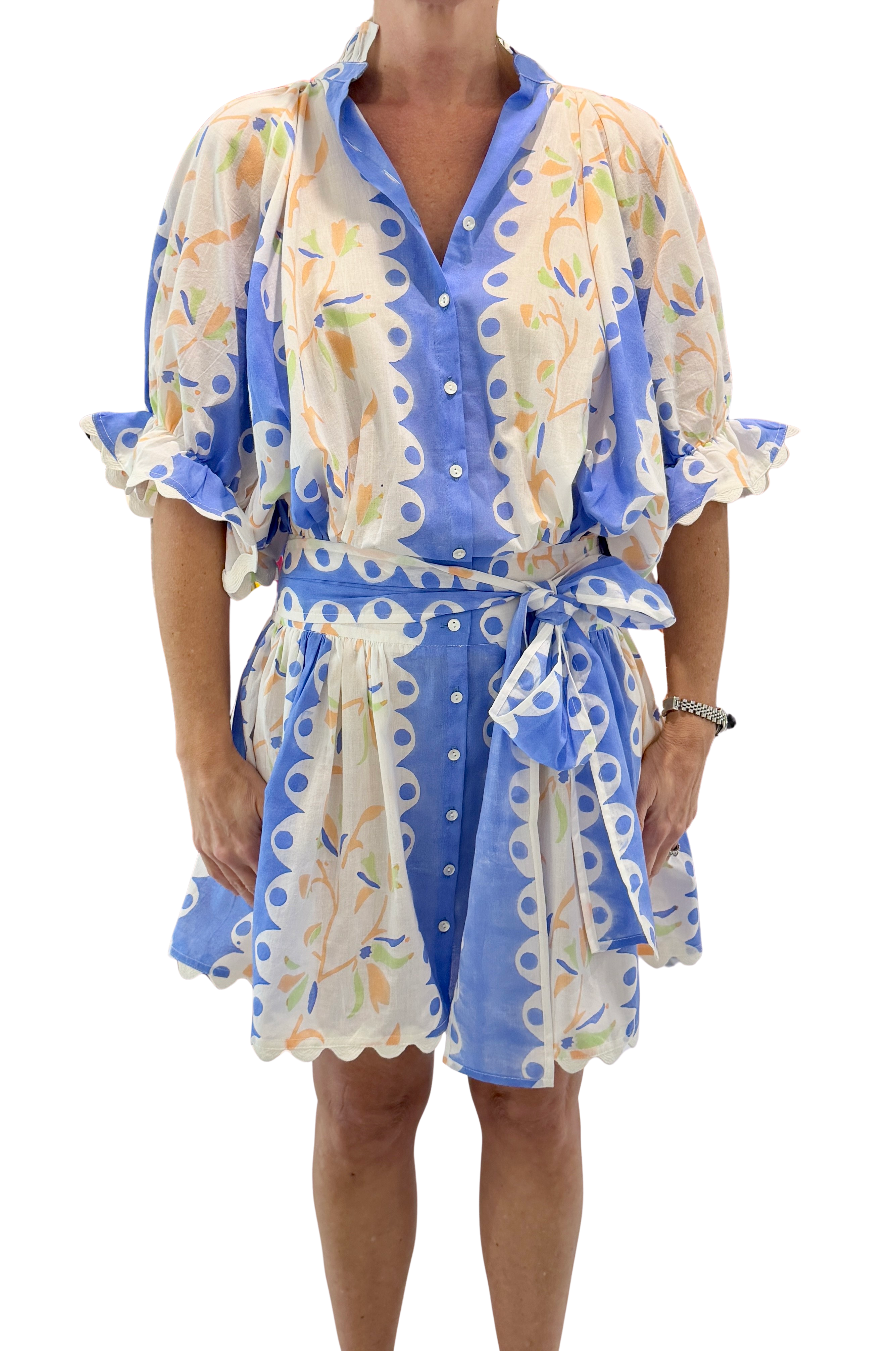juliet dunn blue dress Royal Blue / Candy Tie Shoulder Dress w/ Flower Embroidery Size 3 / Blue