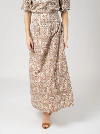 Beau & Ro Trellis Skirt, Brown Mughal Block
