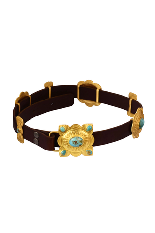 TS Christina Greene Western Charm Turquoise & Brass Concho Belt, Brown