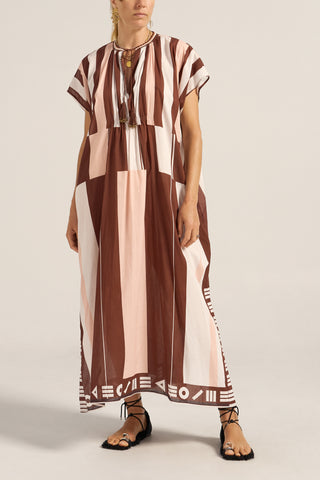 Ilio Nema Thaddeus Caftan, Pink/Brown Sarong Voile