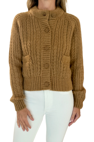 White & Warren Mohair Blend Cardigan, Camel Brown