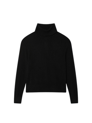 White & Warren Cashmere Rib Trim Easy Turtleneck, Black