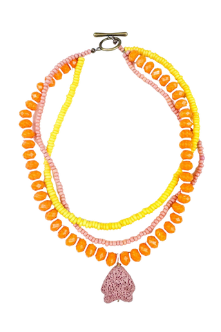 Twine & Twig Layered 18" Pendant Necklace, Pink Fish