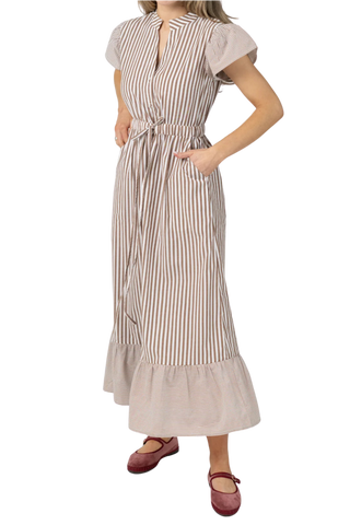 Beau & Ro Flutter Dress, Brown Stripe