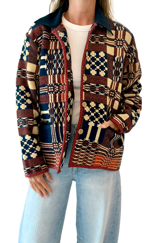 Barn Coat, Navy & Maroon Coverlet