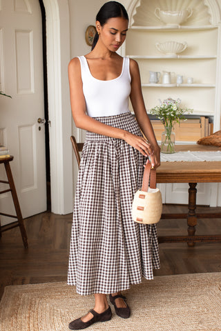 Love Tomas Smocked Maxi Skirt, Cocoa Gingham
