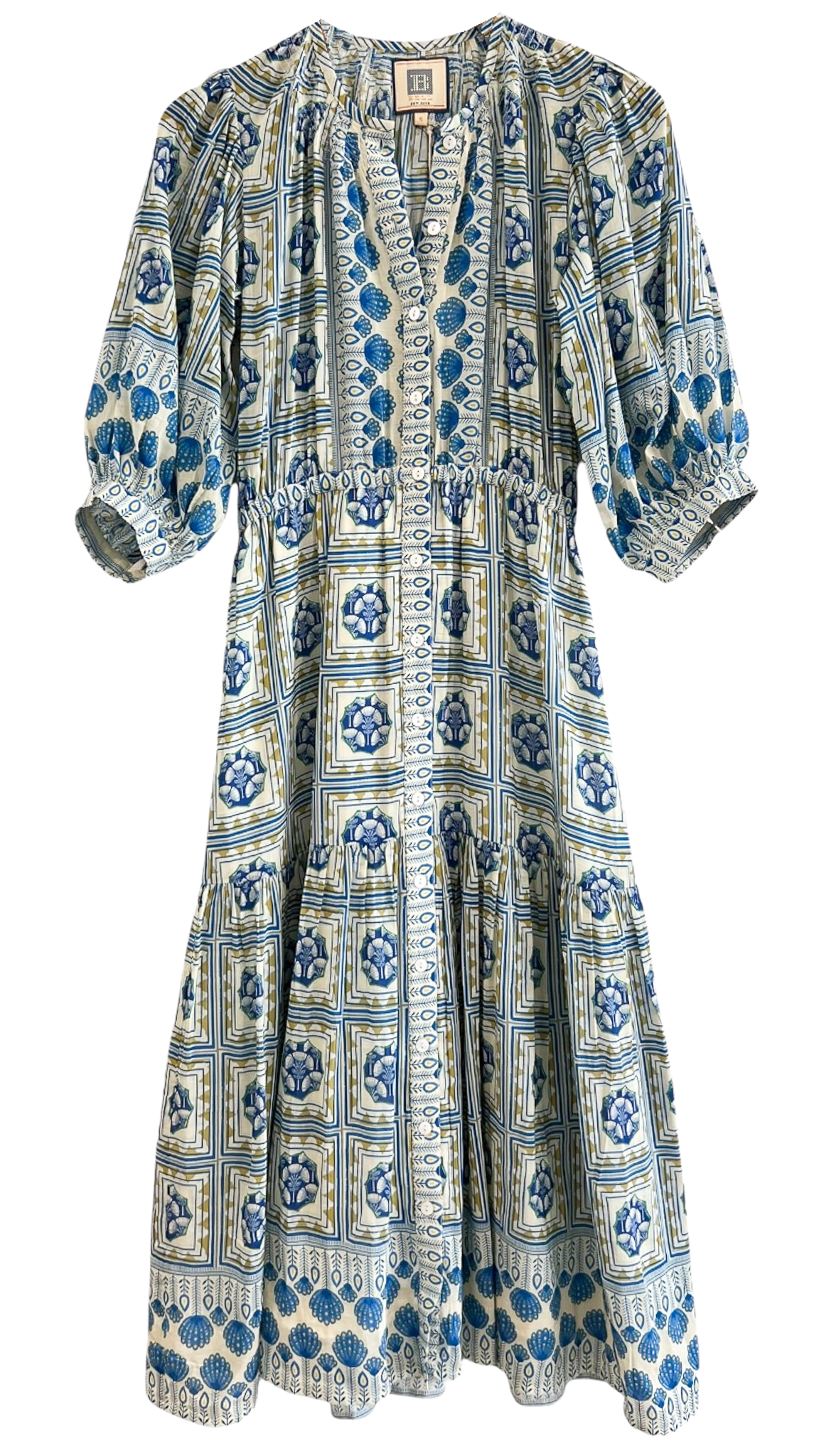 Bell Rosie Midi Dress, Blue Yellow Motif L Bell Rosie Midi Dress, Blue Yellow Motif L