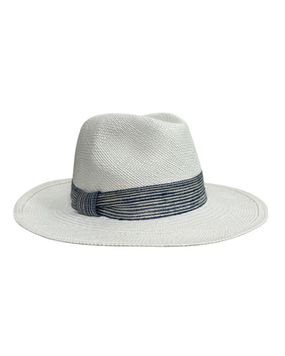 Hat Attack Pammy Panama Continental Hat, Bleach Denim Block Print