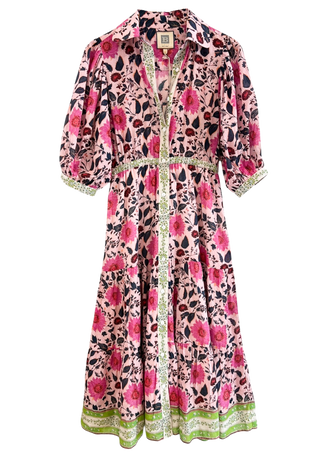 Bell Blair Midi Dress, Fuchsia and Teal Floral