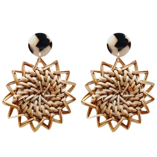 Sunburst Rattan Statement Drop Earrings