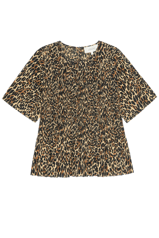 The Great The Smocked Flounce Top, Tan Leopard