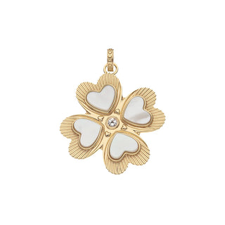 Jane Win Lucky in Love Clover Pendant Necklace, Mother of Pearl Drawn Link
