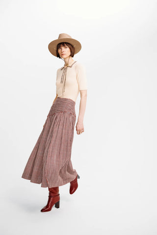 Carolina K Ines Skirt, Plaid Burgundy