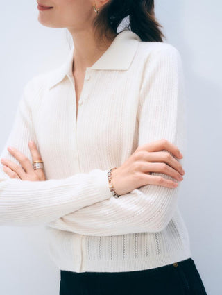 White & Warren Cashmere Pointelle Shirt, Soft White