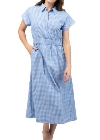 Beau & Ro Lisa Midi Dress, Seersucker Blue Check
