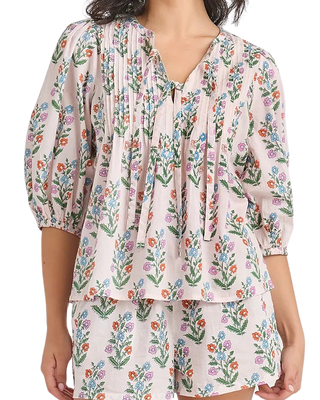 Pink Chicken Indira Top, Pink Dewdrop Block Print