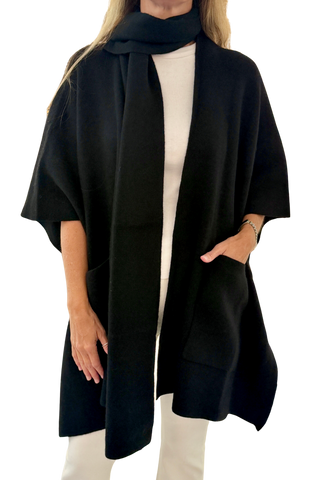 White & Warren Cashmere Blend Poncho, Black