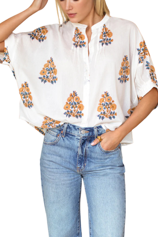 TS Love Tomas Mandarin Collar Top, Tomas Flowers Marigolds Organic