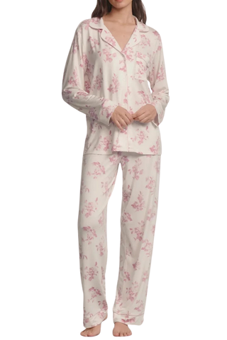 TS Eberjey Gisele Long PJ Set, Rose Garden Pale Pink